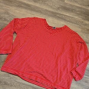 J JILL Red Striped Pullover Top Sz XL
